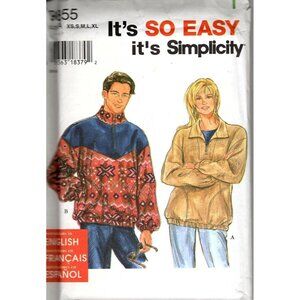 Simplicity 9855 Misses and Mens XS to XL Pullover Tops Uncut Sewing Pattern